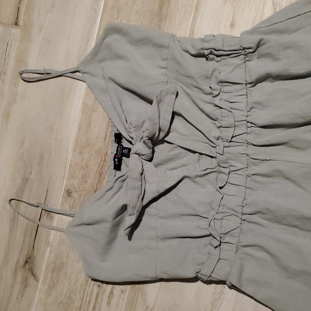 One Clothing Sage Green Romper Small Open Tie Front Summer Resort Cotton - Picture 4 of 9